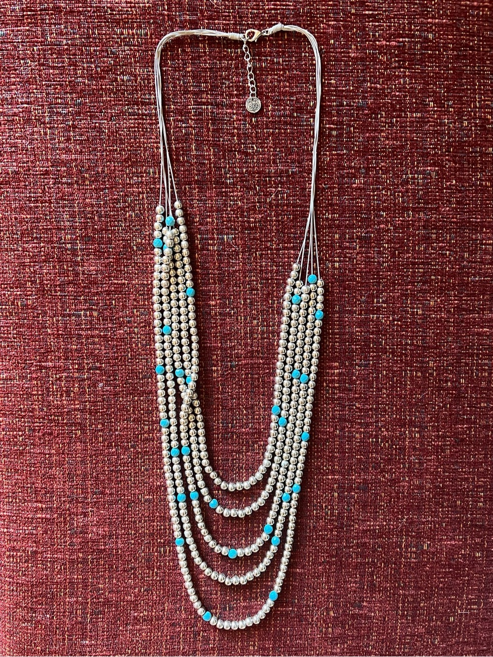 Multi-Strand Silver & Turquoise Beaded Necklace
